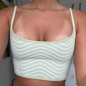 Pacsun LA hearts green and white striped tank top